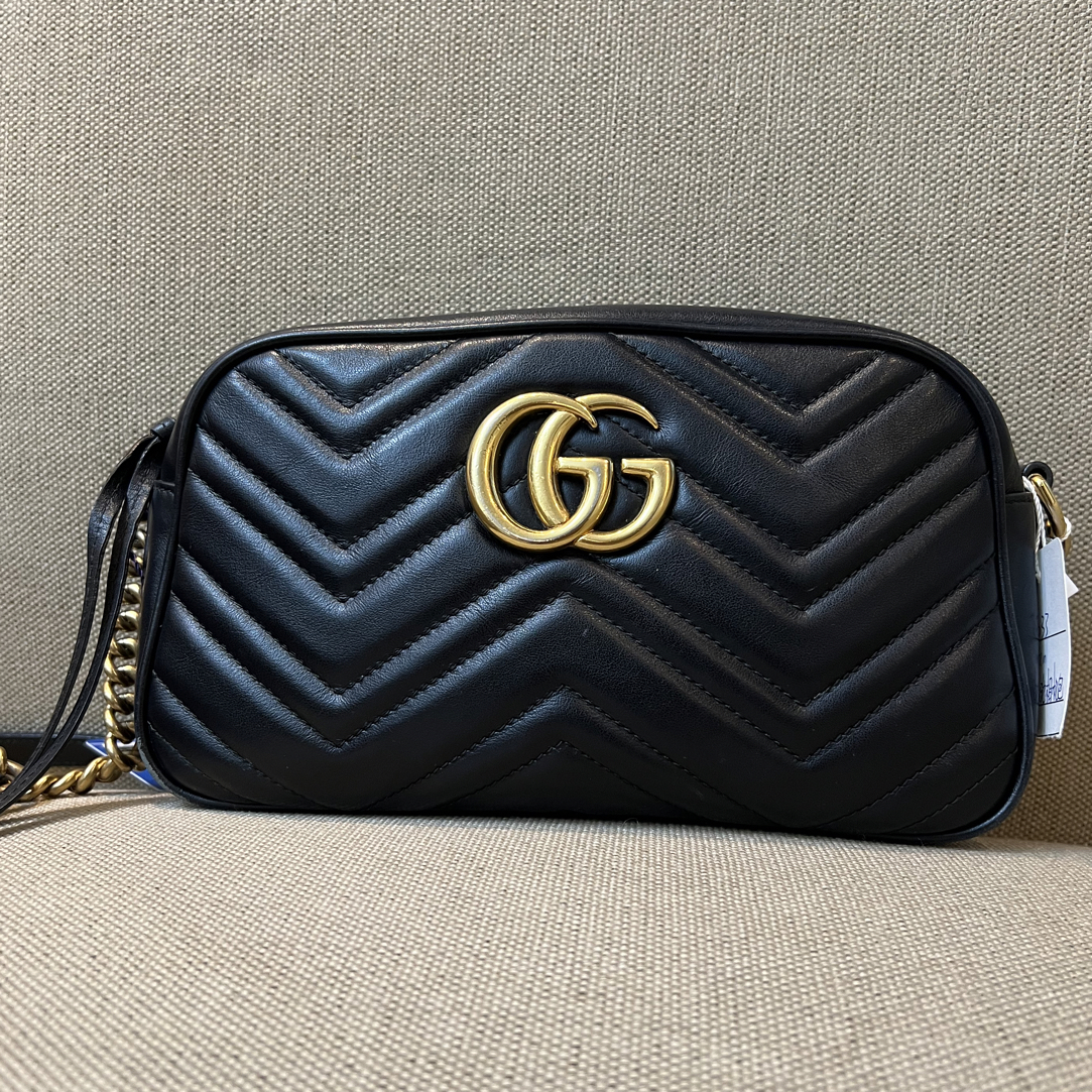 95新 GUCCI/古驰 95新 马蒙黑金相机包单肩包