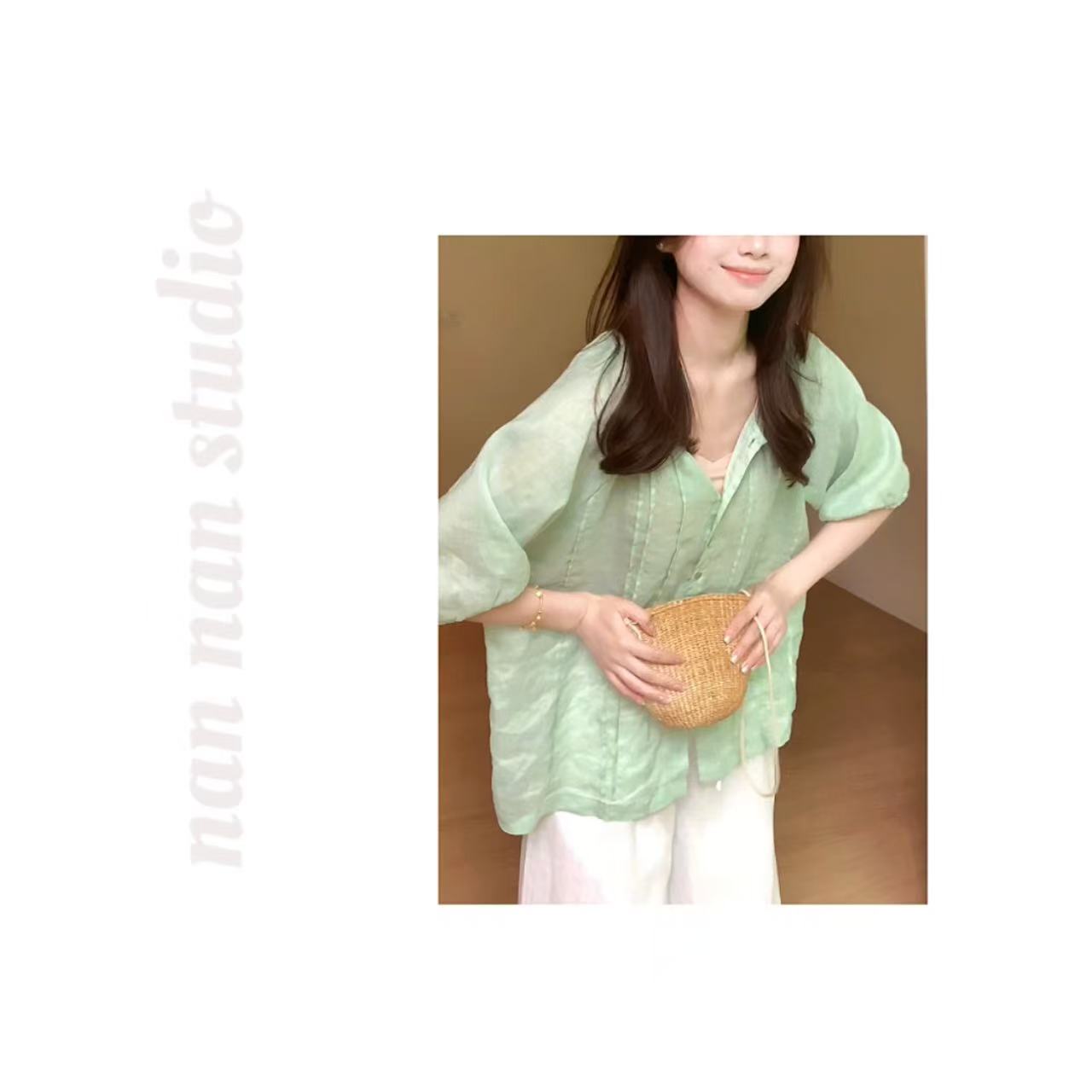 【薄荷糖】100苎麻高品质显瘦小衫颜色很美