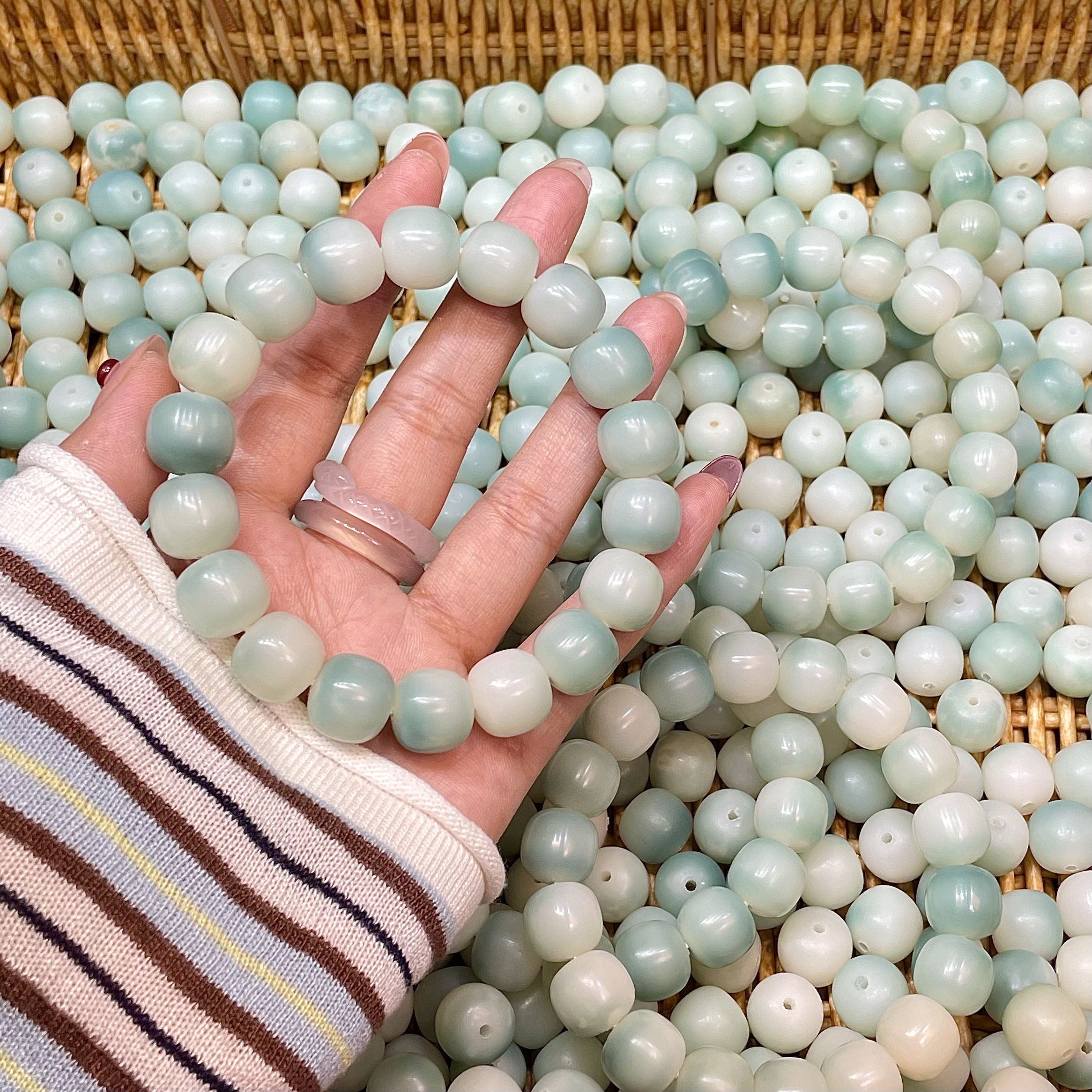 【干车干磨】蓝花•高油高密菩提根手串【干预色，随机发货】