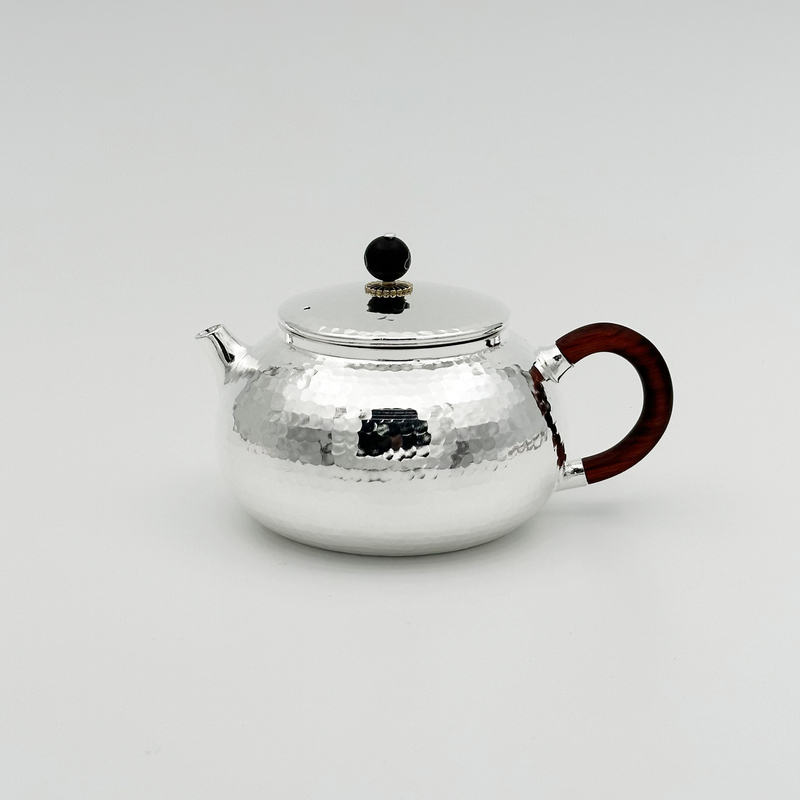 新品手工锤纹木把扁腹泡茶壶