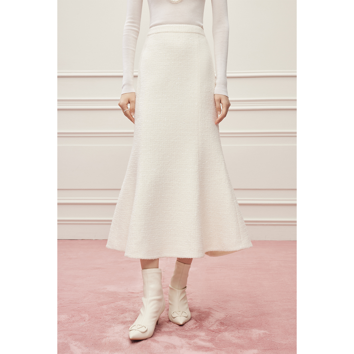 MandyZhang奢雅千金重磅绵羊毛鱼尾半身裙女秋冬高腰羊驼毛长裙子