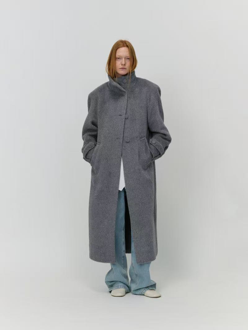 SHANG1BYSHANGYI简约立领毛大衣25AW秋冬新款外套中长款冬季小狗