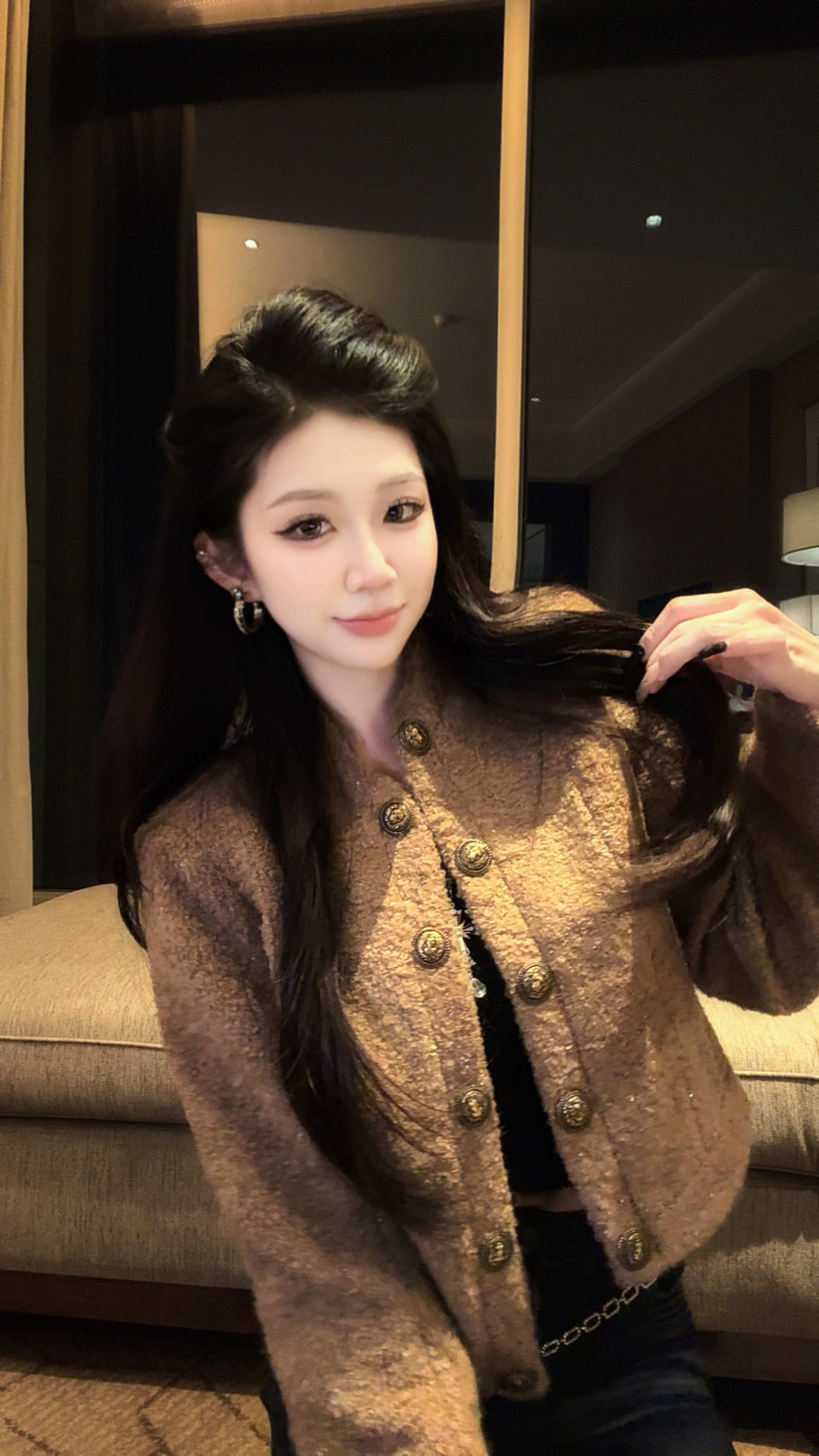 【燕哥定制】冬款上新！气质咖色系亮片金属钉扣高级感小香风外套