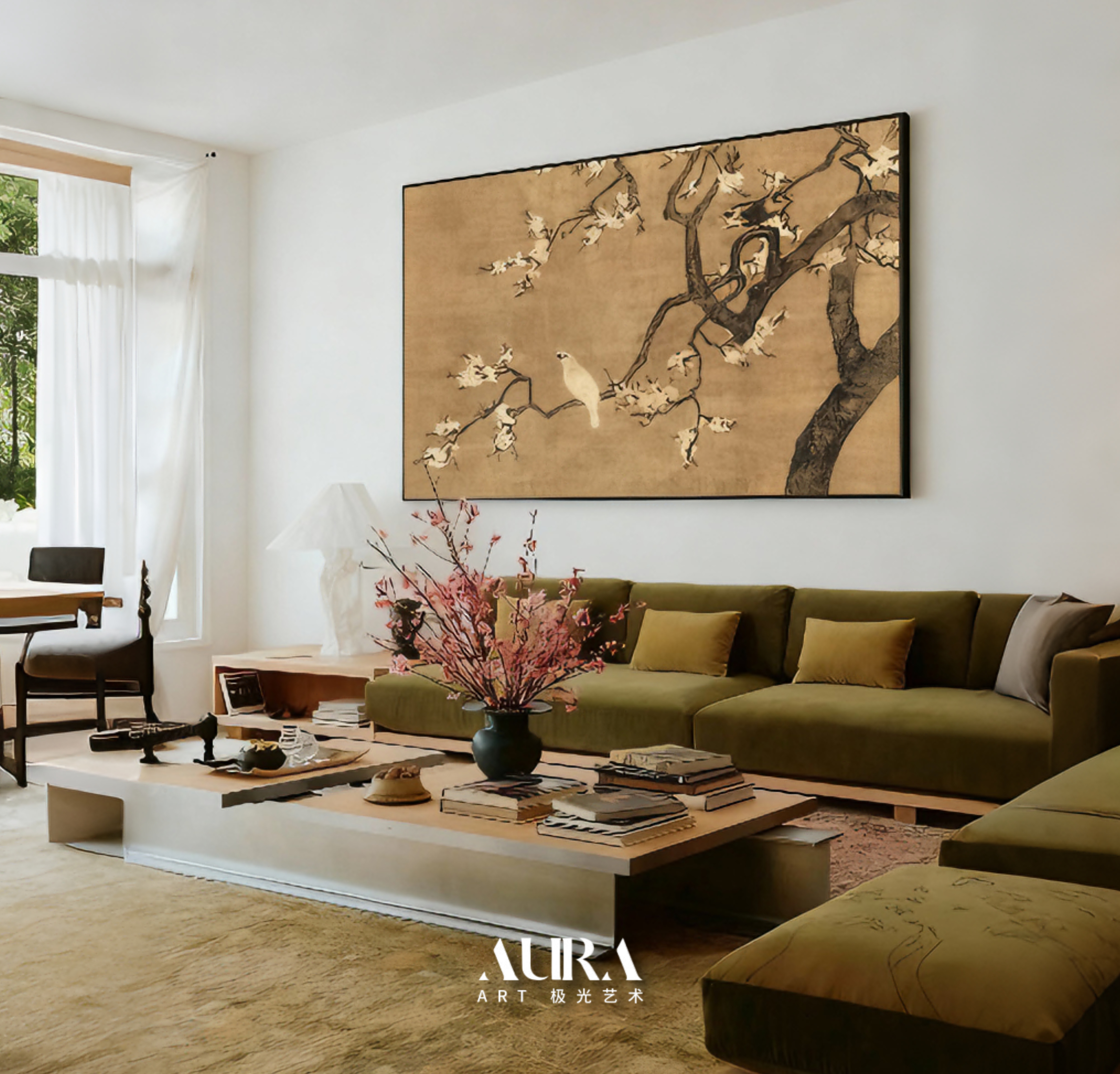 尤萃《杏花双雉图》：清代画家的花鸟传奇客厅沙发背景墙