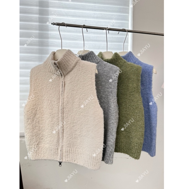 JIAYU·【圈圈纱马甲】立领双拉链毛茸茸叠穿背心