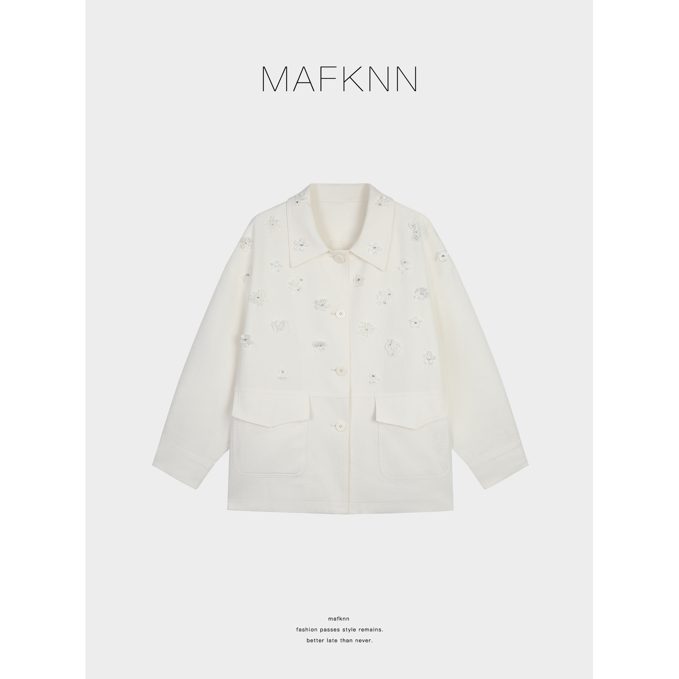 MAFKNN/玛肯时尚休闲简约纯色百搭花朵衬衫MK12893