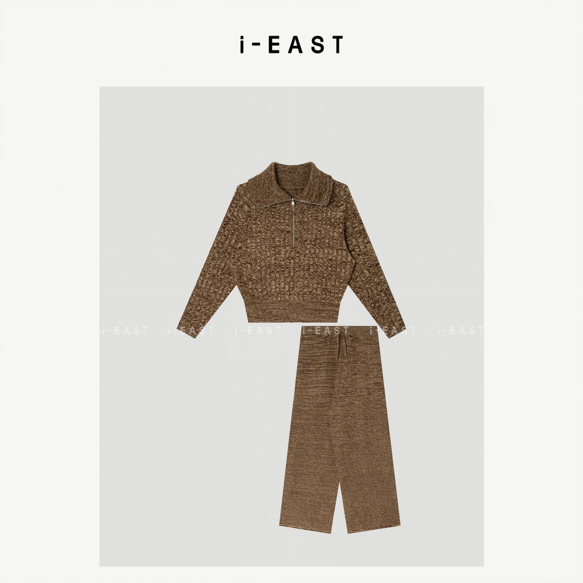 i-EAST 悉尼往事~拉链大翻领撞色针织套装-5Q TZ78714