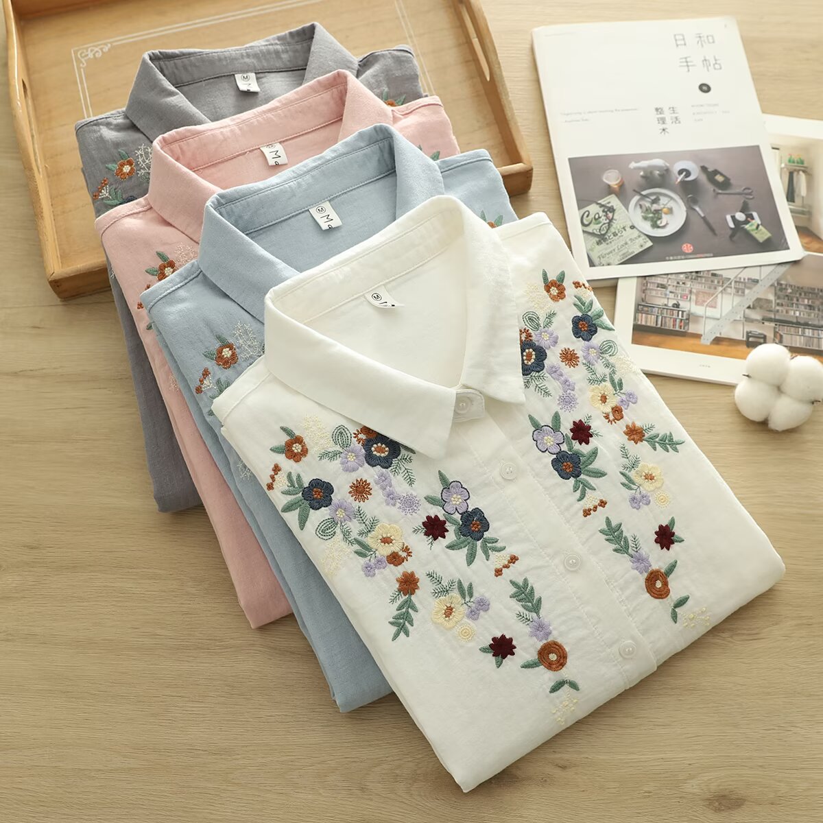 春装新款刺绣衬衣百搭洋气时尚休闲宽松显瘦文艺小清新衬衫女长袖