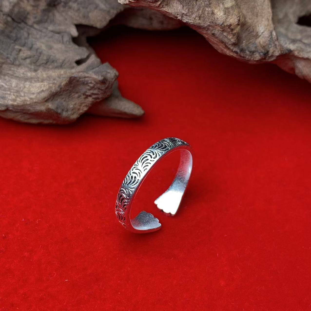 足银戒指 999  描黑戒指 fm/1795