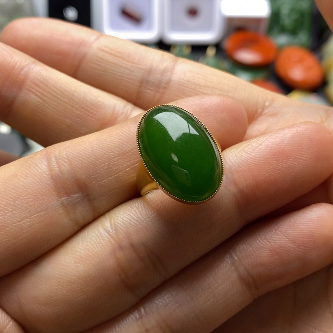 和田玉18K金镶嵌珠宝半成品圈口14