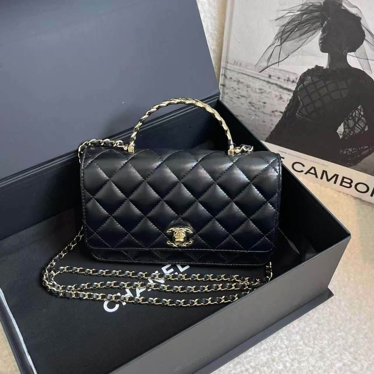99新 Chanel/香奈儿 黑金羊手柄woc/59715619/代卖服务/12期