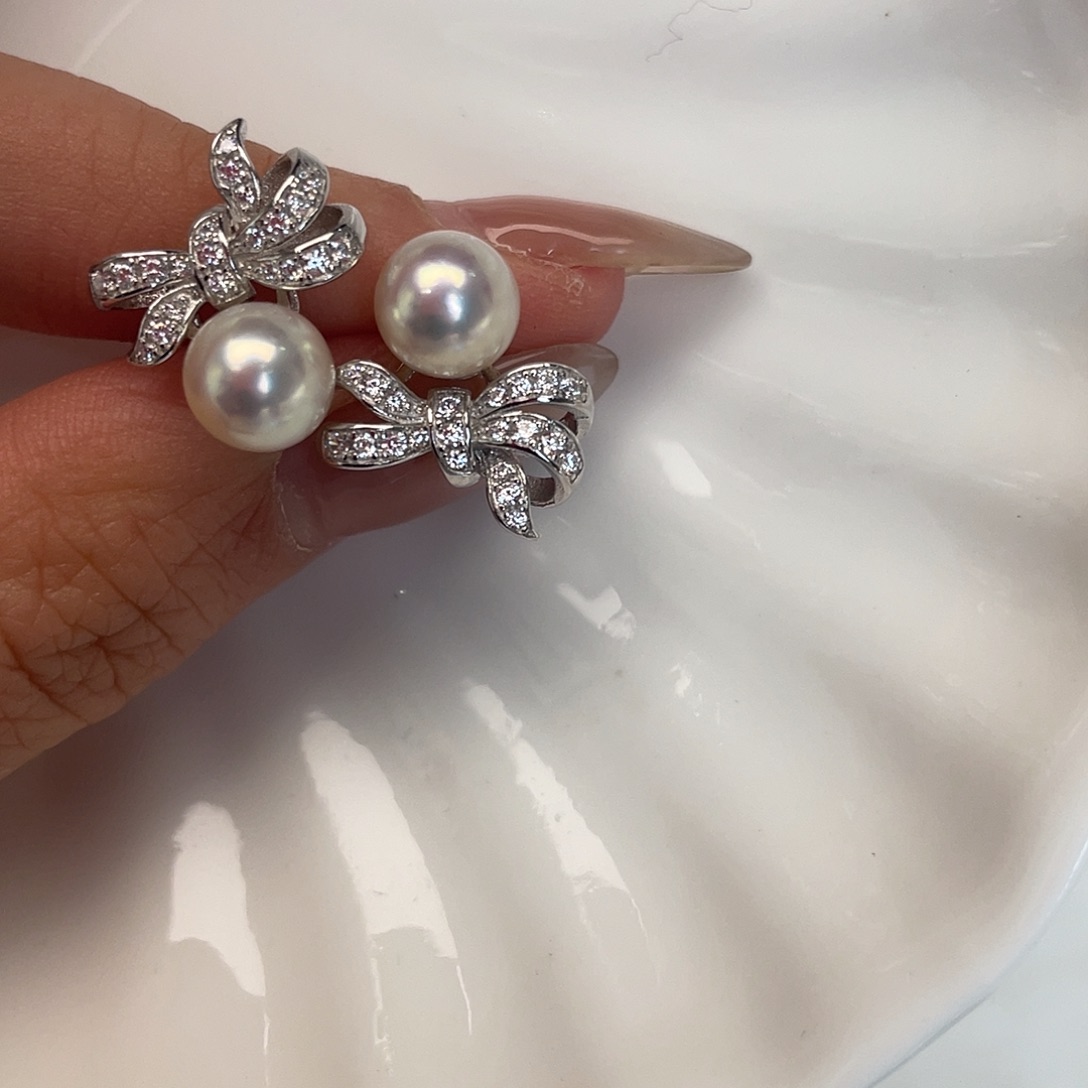 海水珍珠耳饰银S925镶嵌