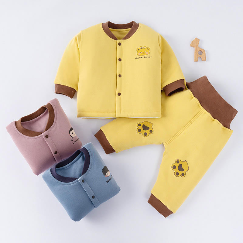 【140克水洗棉花衣】童装宝宝加绒套装秋冬季儿童分体保暖内