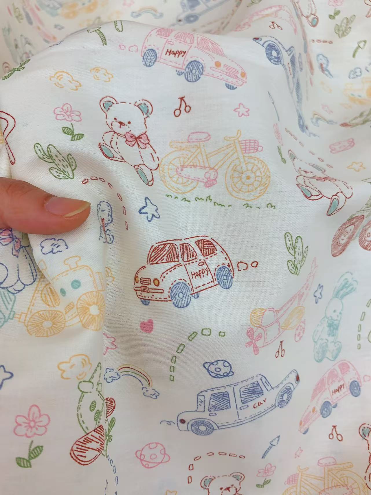 【全棉斜纹布料】小熊汽车100%棉diy面料宽幅2.35米1米价连拍连裁