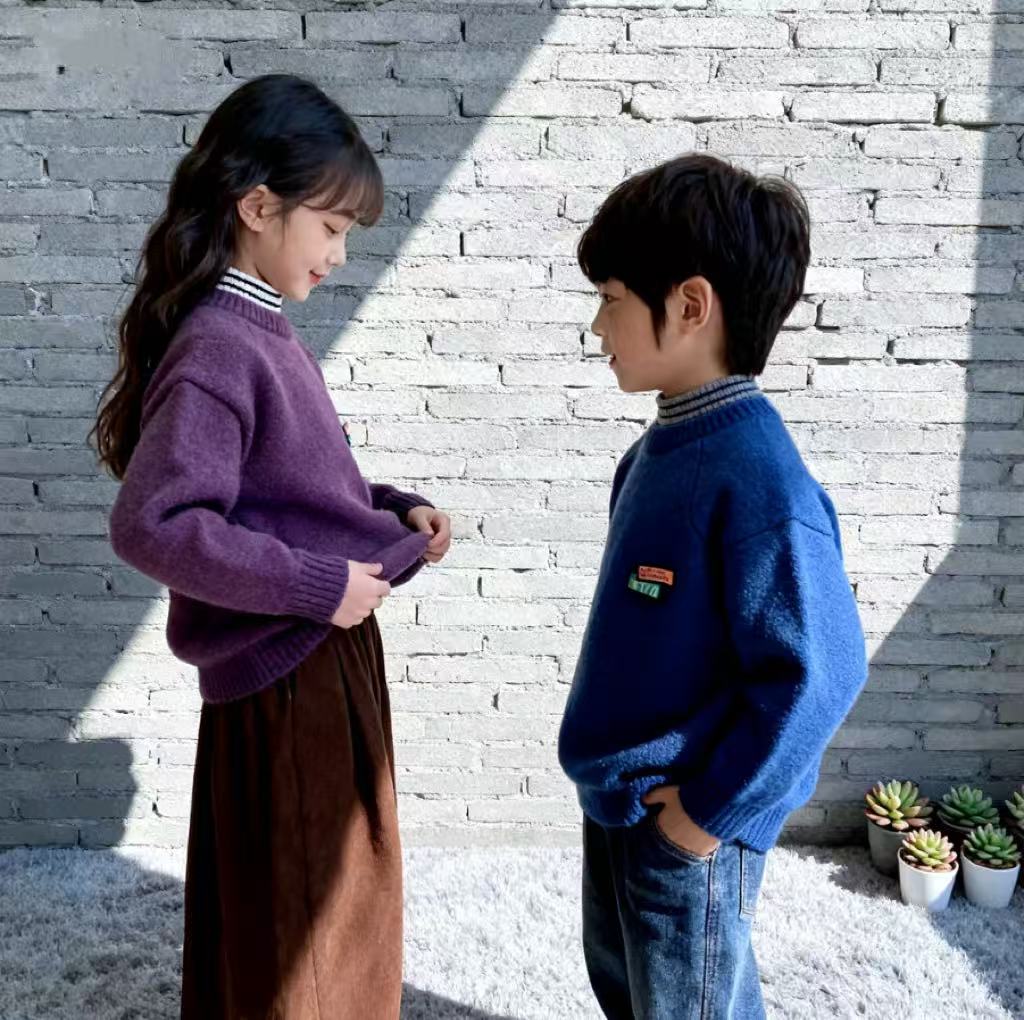 儿童毛衣2025新款加绒加厚套头冬季男女童百搭中大童潮款男童毛衣