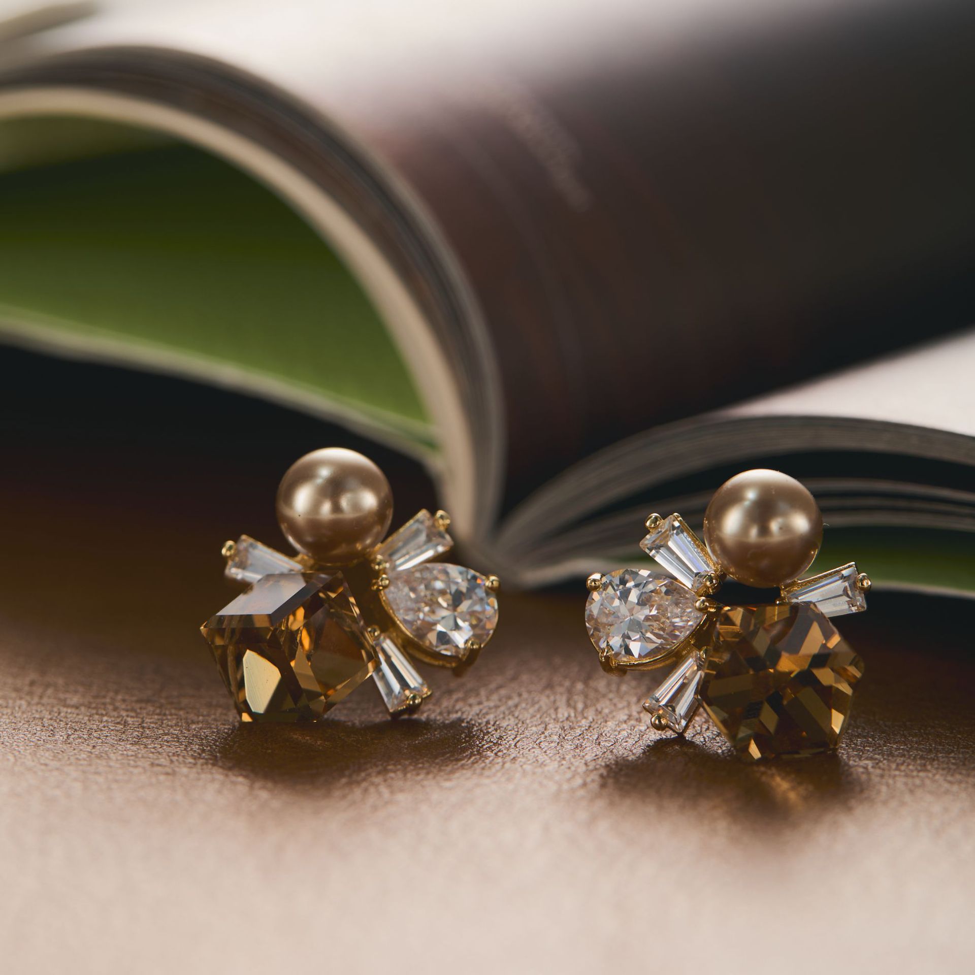 铜合金铜耳饰 香槟方糖珍珠耳钉蚊香盘耳夹耳饰时尚小众