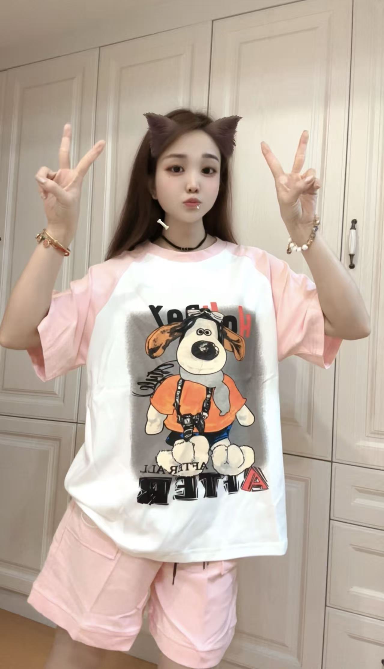 [516套装]夏季冰感棉插肩袖飞行狗套装双面棉舒适透气显瘦遮肉