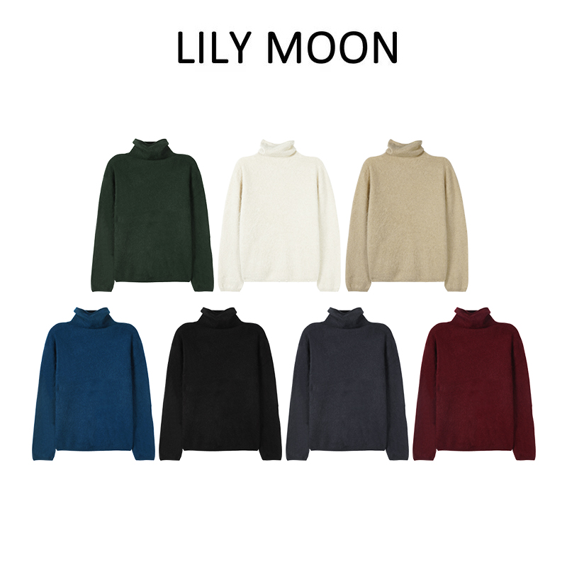 LILYMOON 高领秋冬毛衫潮牌时尚女款羊绒拉毛无缝一体堆堆领毛衫