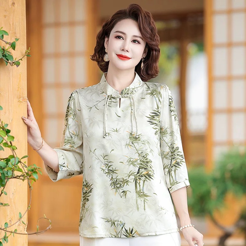 9462-休闲风褶皱荷叶裙薄款中老年女装中年衬衣小衫妈妈装老仓库