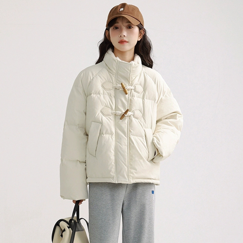 棉服女2025新款短款棉袄加厚宽松面包小个子冬季棉衣牛角扣外套