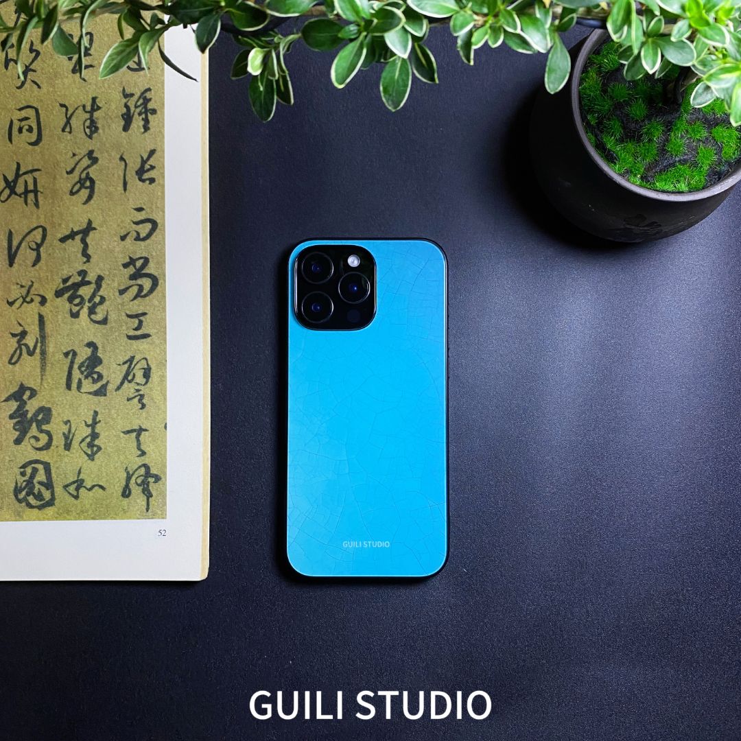 【蓝冰裂纹】新中式高级小众适用于苹果16promax手机壳全包防摔蓝色