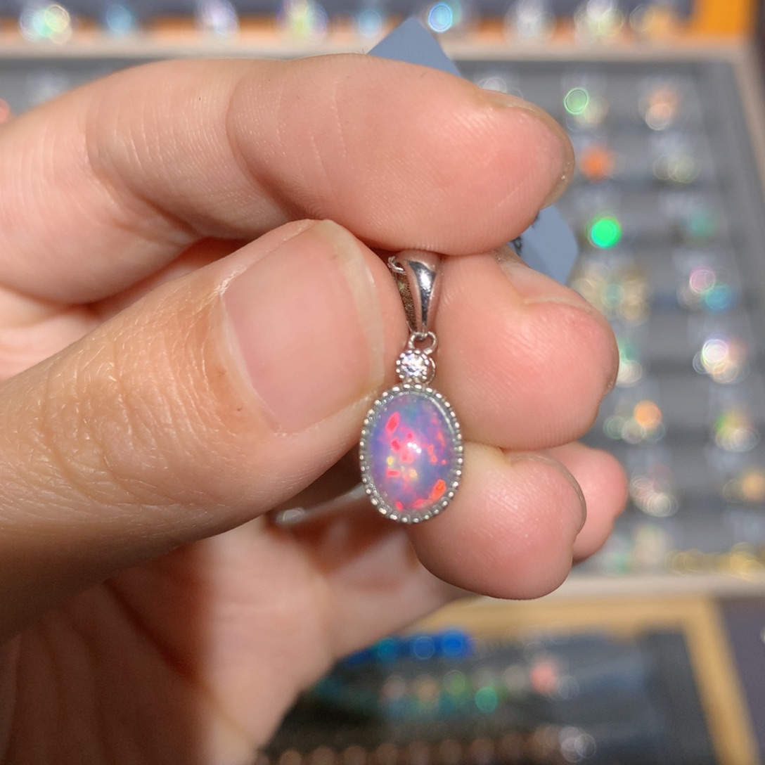 银S925镶嵌欧泊欧泊吊坠y