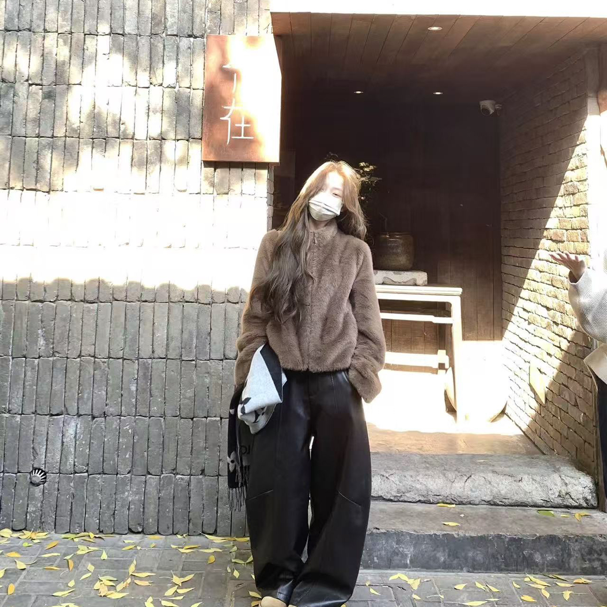 CuiCui-拉链立领水貂毛仿皮草一体环保毛外套