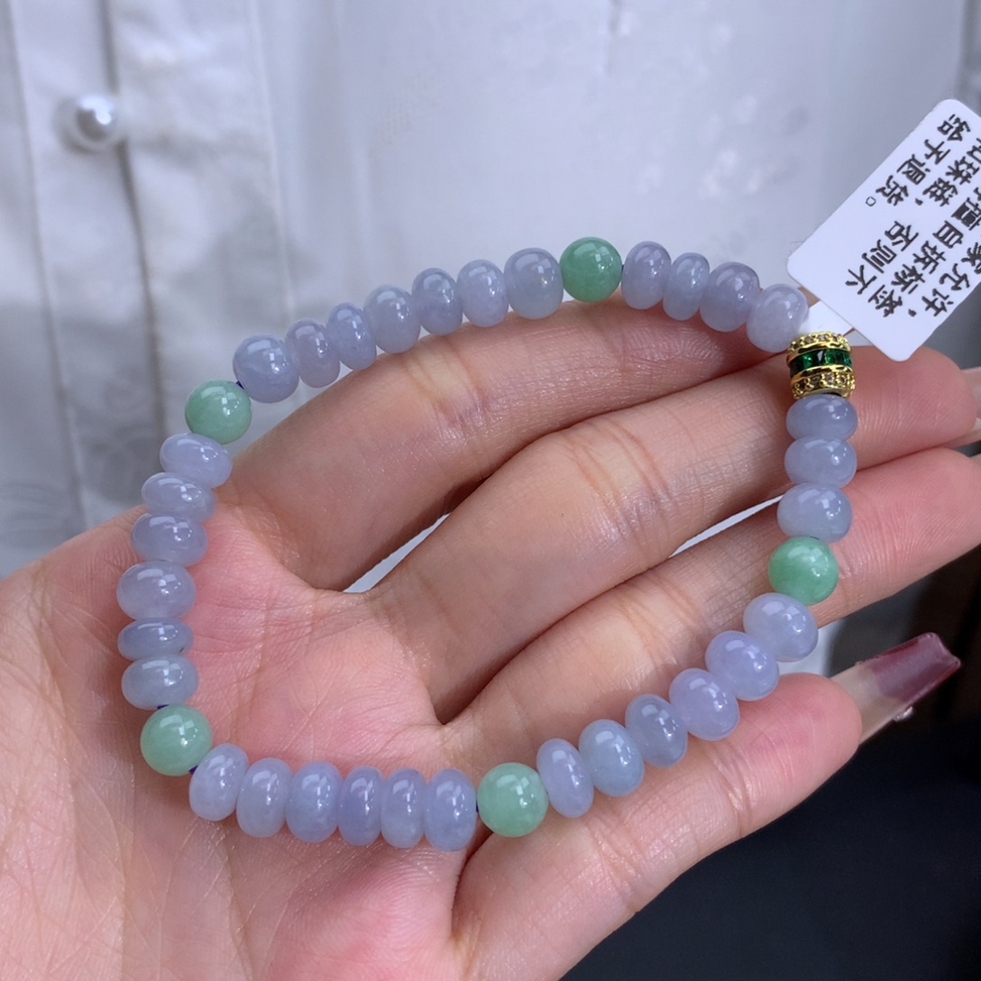 翡翠手链未镶嵌卡6.6-7胶润鼓珠手串