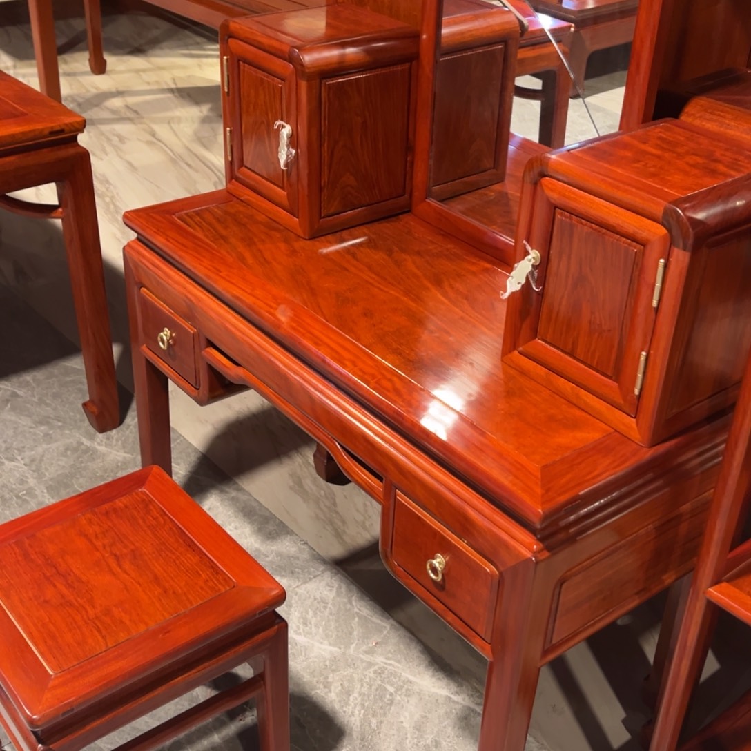 九***人成套家具紫檀木类缅甸花梨木梳妆台2件套