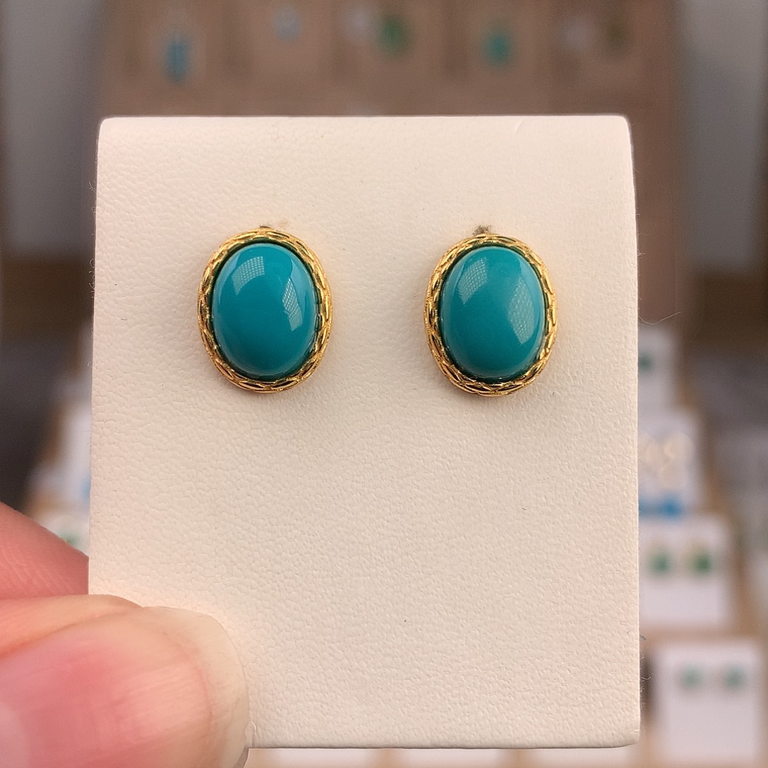 绿松石银S925镶嵌耳饰