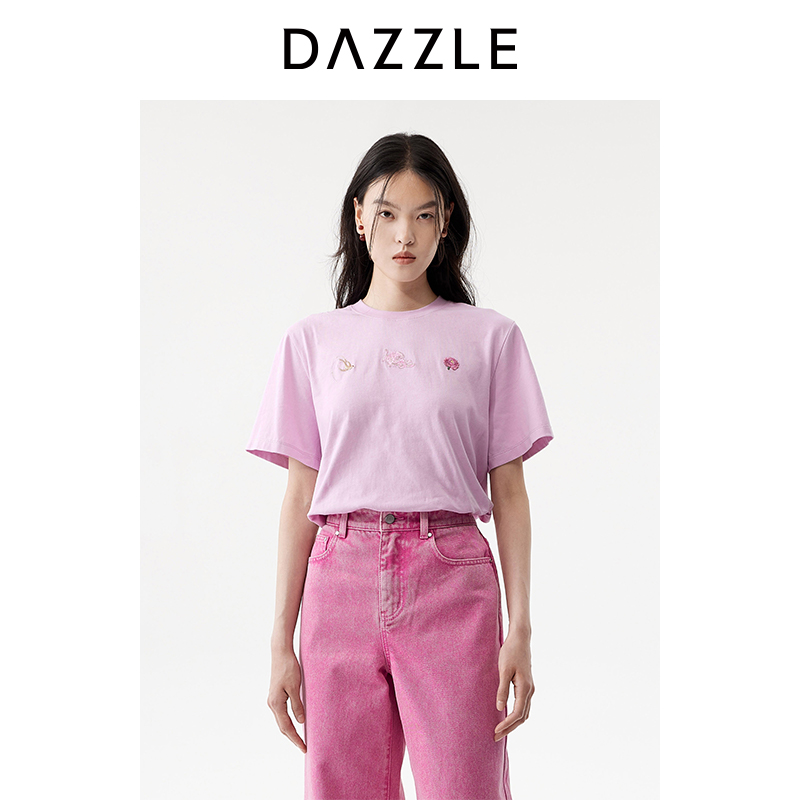 【青绿新春系列】DAZZLE 地素T恤26年春季棉混纺短袖上衣2K1BA96
