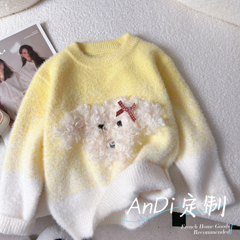 〖ANDI〗安迪秋冬款新款女童毛衣设计感圆领韩系毛衣5417