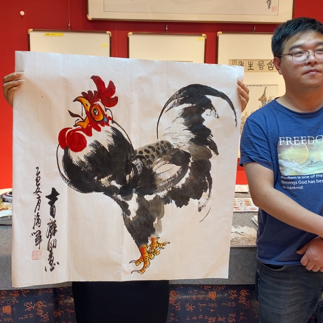 国画锦麟艺术新年三人联展笔会现场