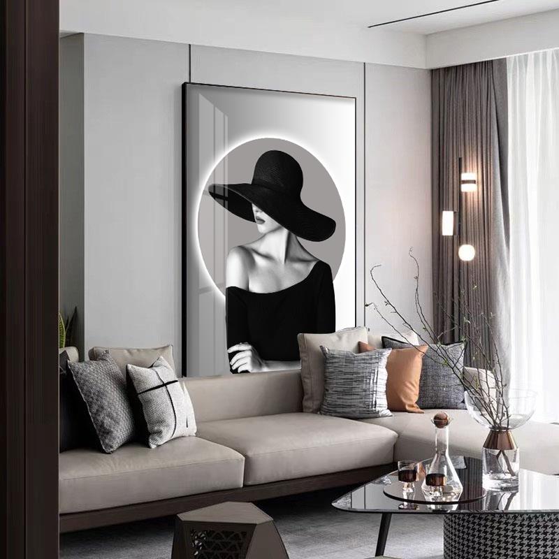 现代轻奢玄关装饰画北欧人物过道走廊尽头挂画巨幅落地竖版壁画