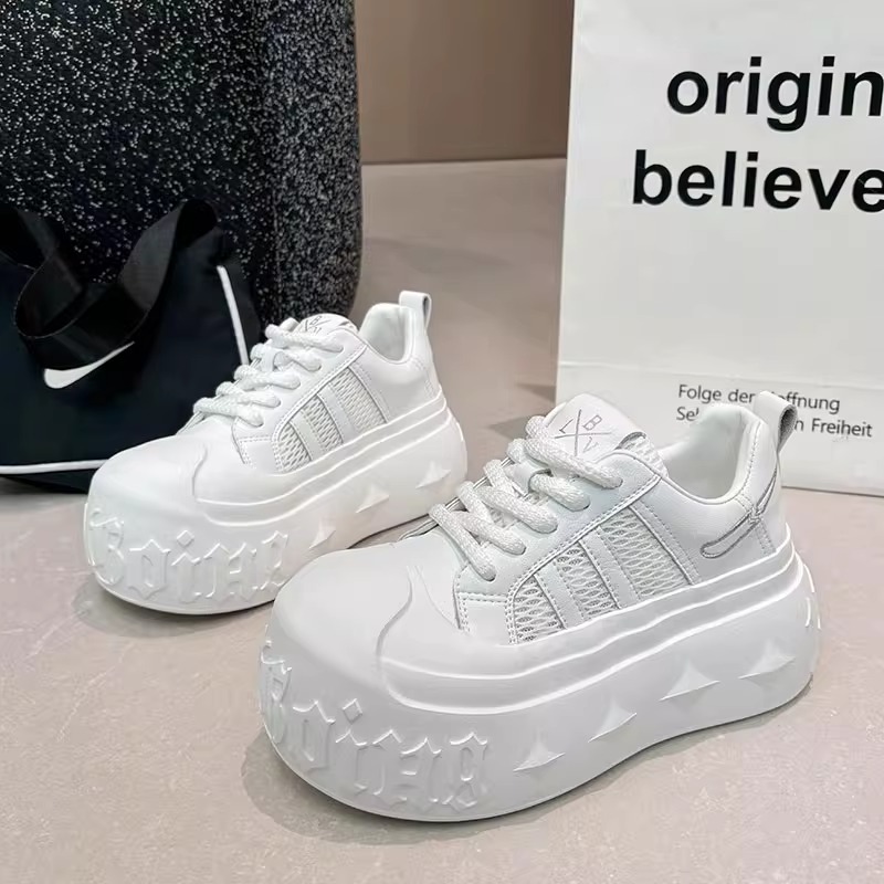 8cm内增高女鞋2025夏季厚底小白包头单网鞋女百搭小众鞋子