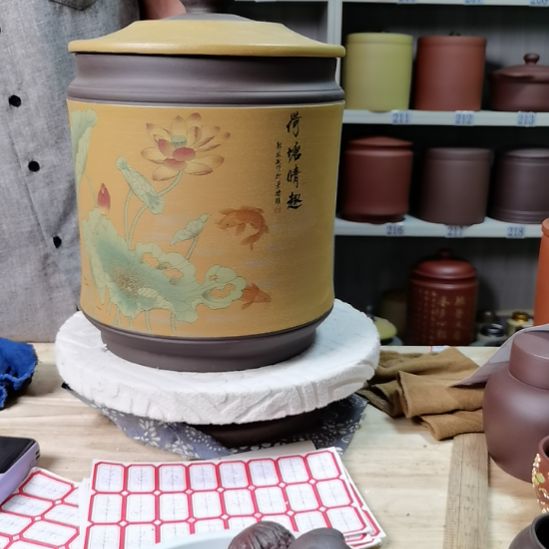 紫砂茶叶罐处理七饼宝塔荷花9791