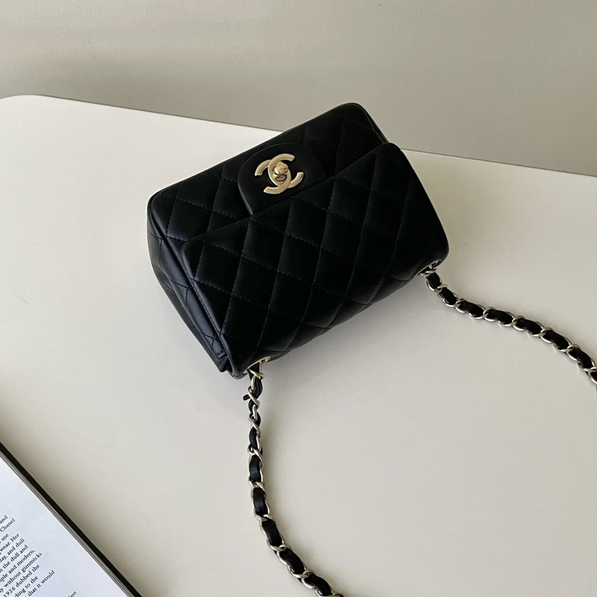 95新 Chanel/香奈儿 黑金羊方胖子单肩斜挎包 6793