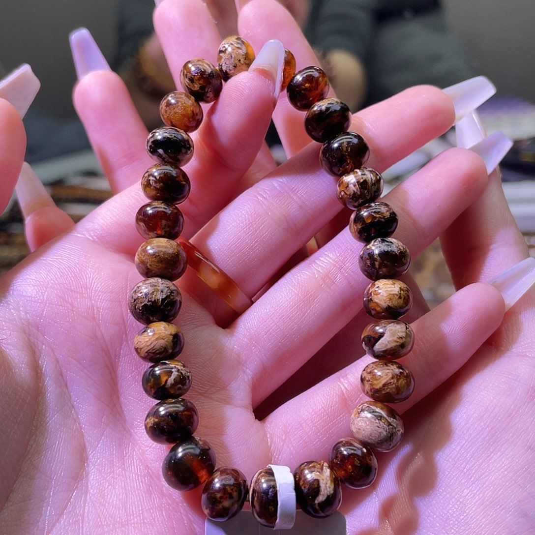 琥珀未镶嵌裸石抚顺琥珀9➕手串干白花