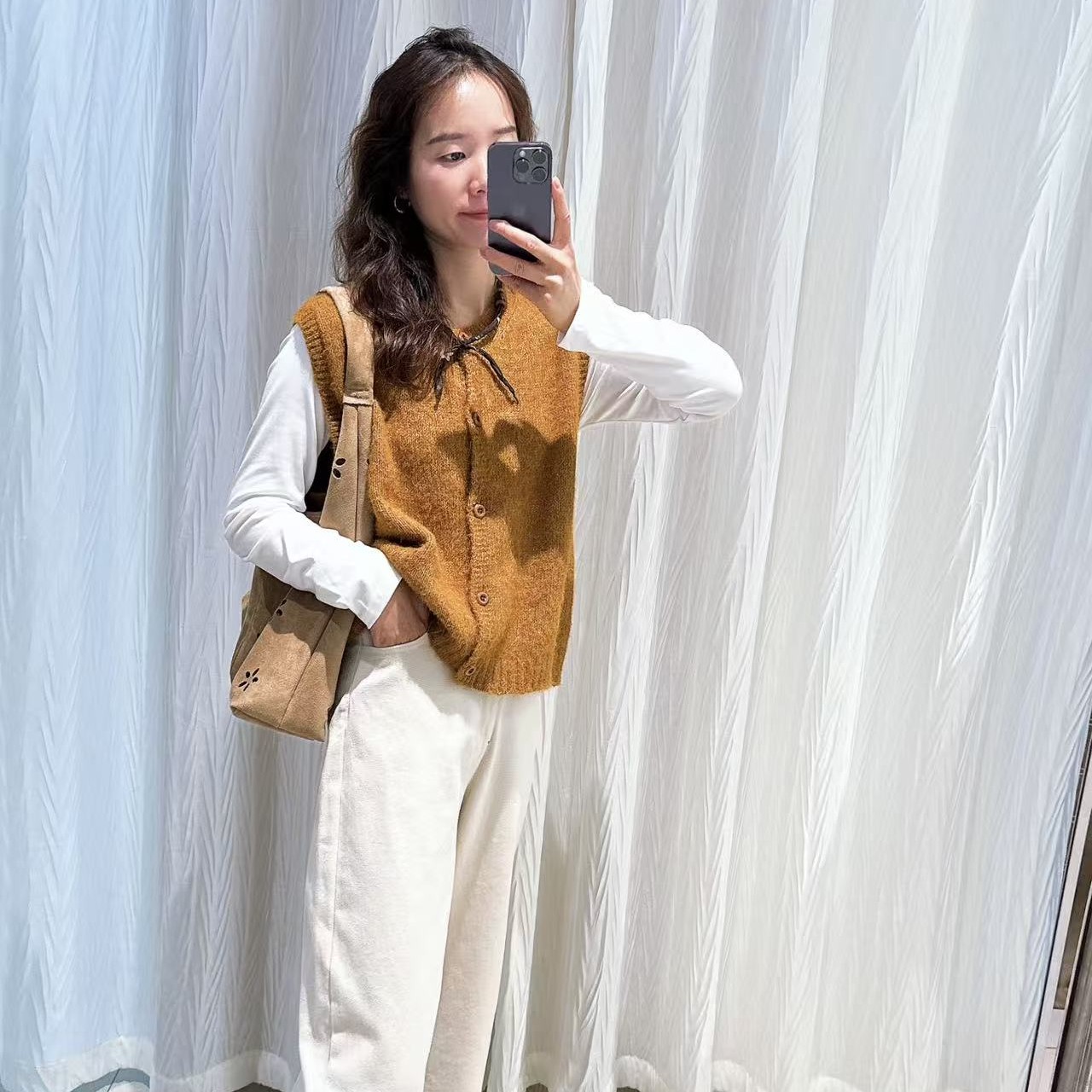 荔知家打底针织显瘦秋冬V领圆领法式v领女气质上衣