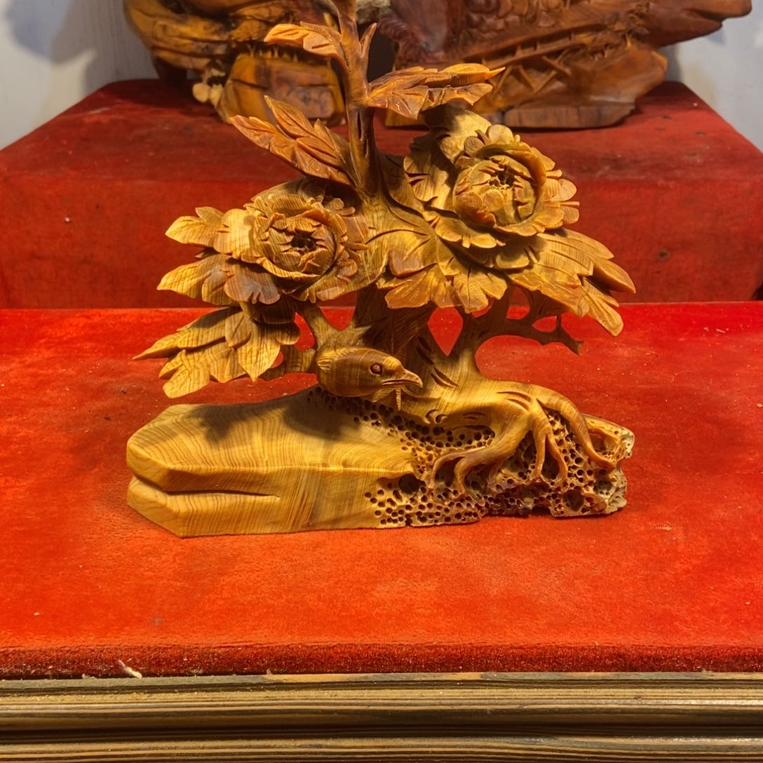 柏木（崖柏）崖柏摆件（玉华料牡丹