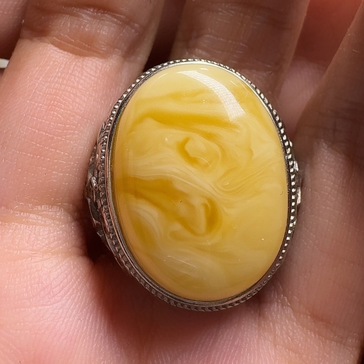 蜜蜡银S925镶嵌戒指戒指