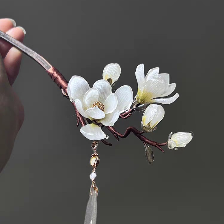 玉兰发簪热缩片原创设计竹枝发簪日常国风百搭梅花檀木簪旗袍盘发