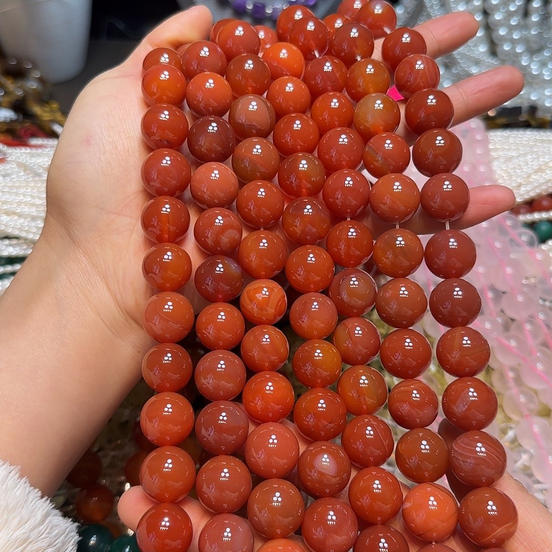 玛瑙/玉髓合金珠宝半成品16mm满肉红玛一条