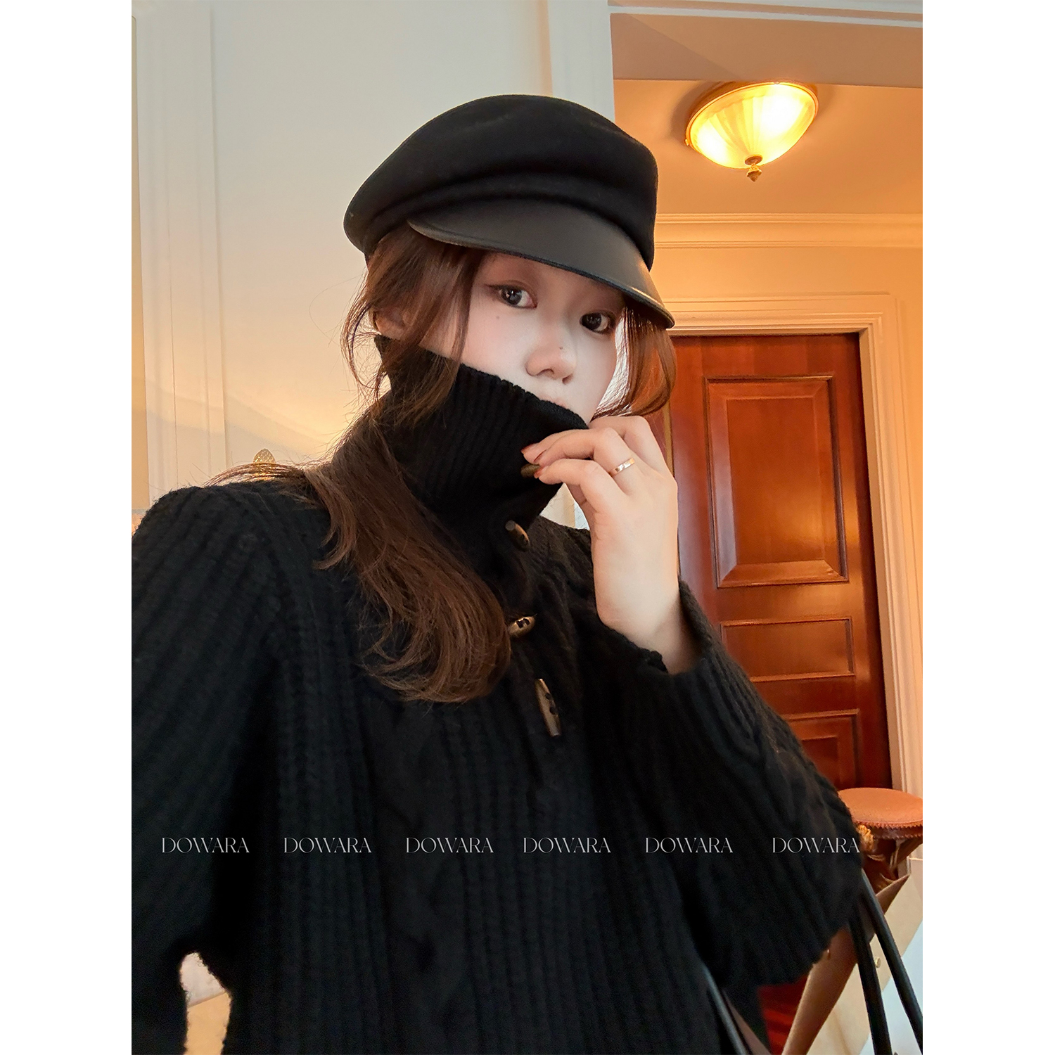 现货大婉酱微胖定制【午夜巡音】高领牛角扣休闲麻花毛织毛衣 2886D