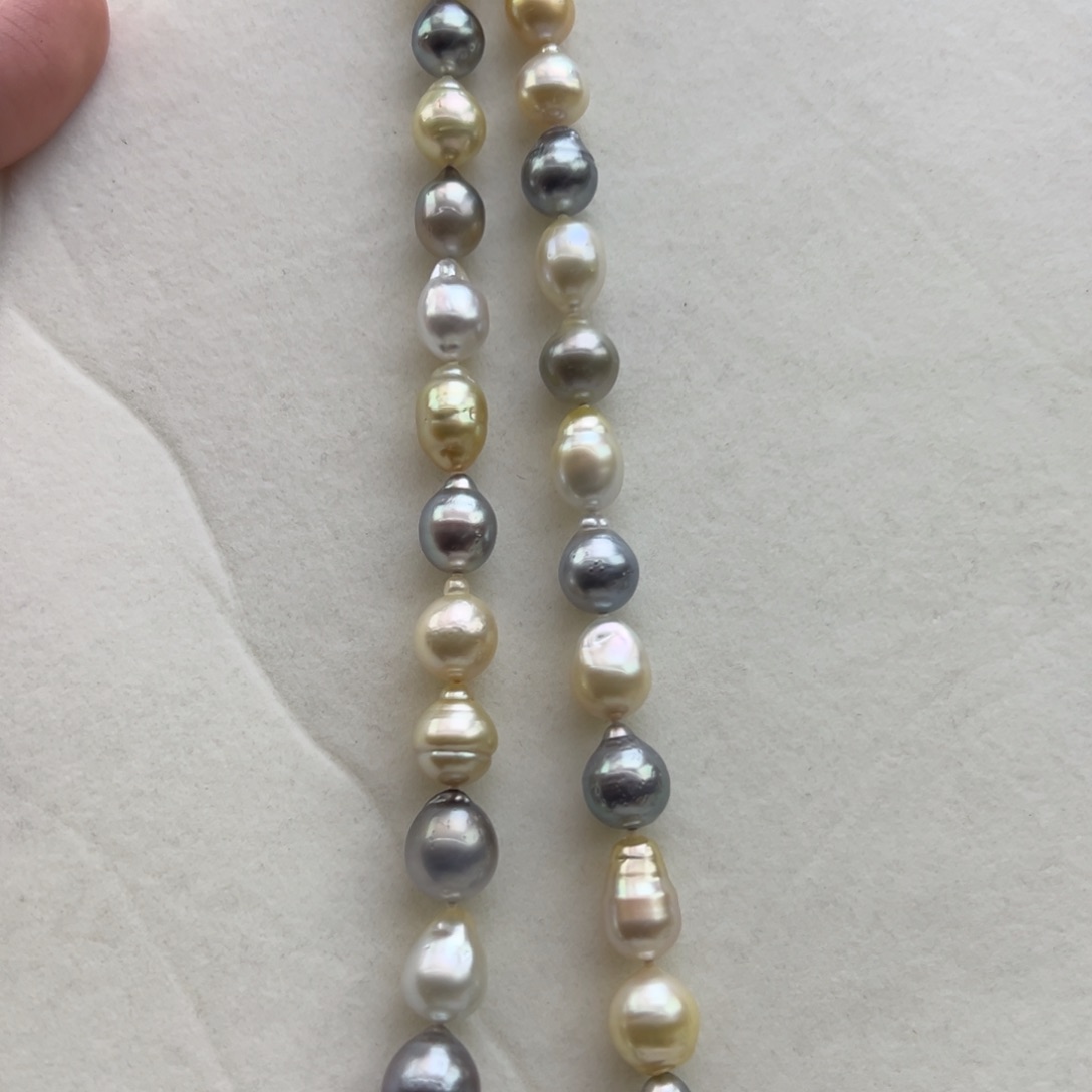 银S925镶嵌项链海水珍珠10-12mm海水三兄弟混彩项链