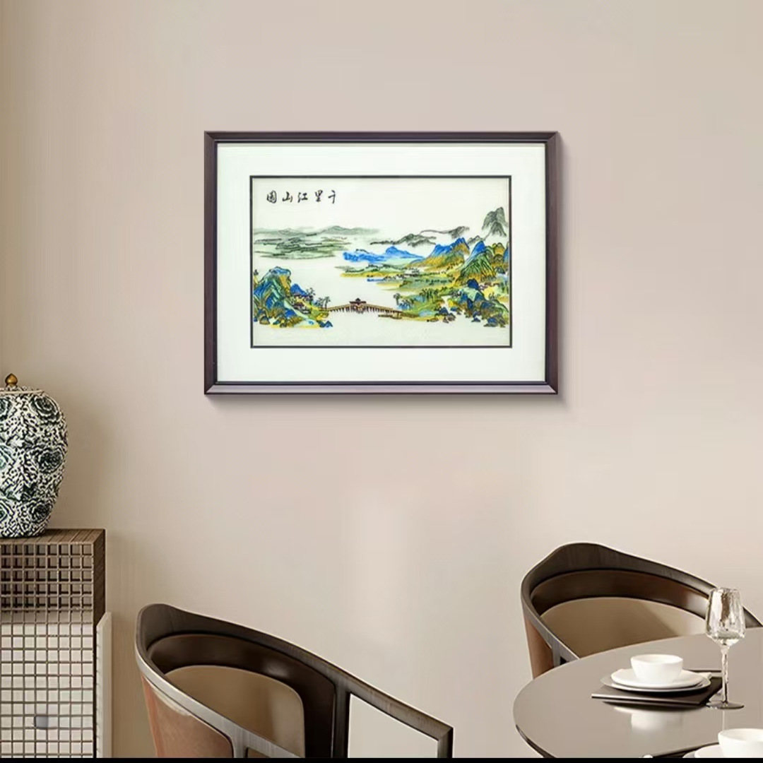 192千里江山图挂画新中式客厅装饰画三联山水画办公室沙发6080