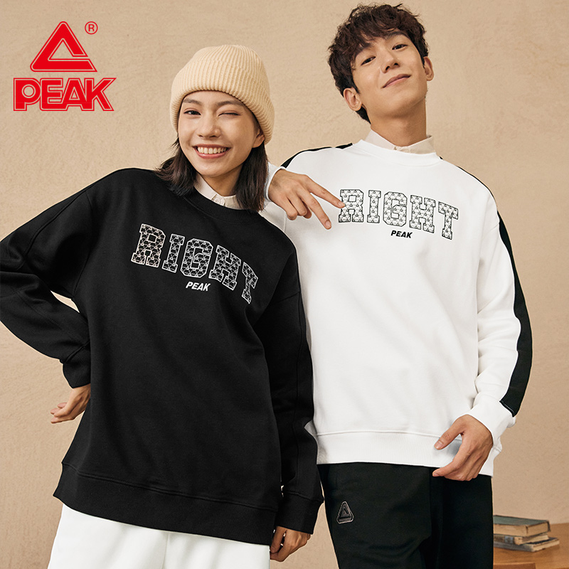 匹克RIGHT圆领加绒卫衣印花潮流长袖运动时尚情侣百搭