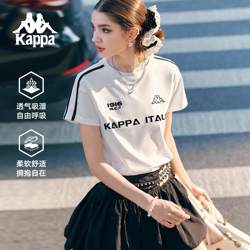 Kappa/卡帕纯棉运动T恤休闲时尚夏季宽松圆领户外半袖
