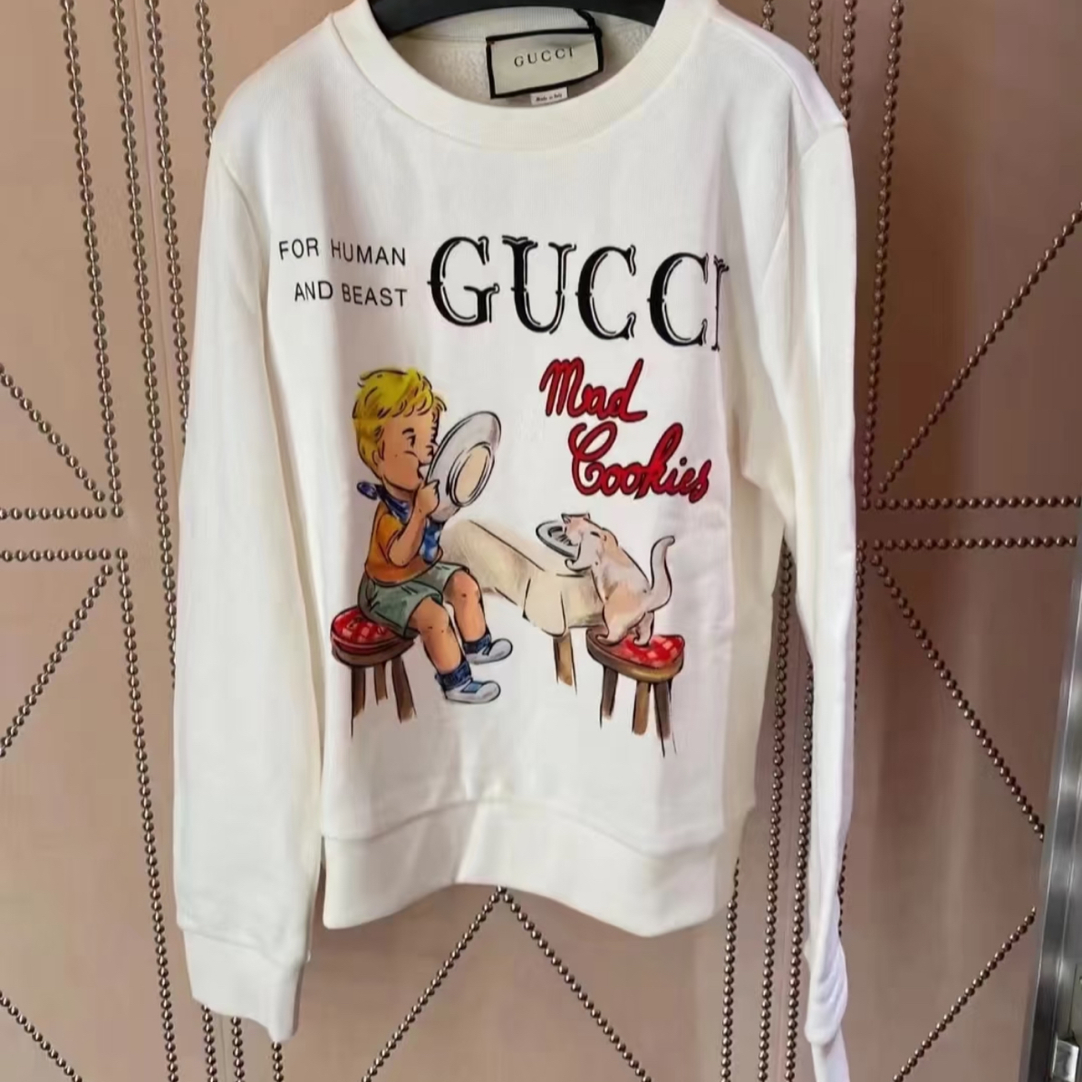 99新 GUCCI/古驰 HZ全新带吊古驰白色印花卫衣 h311