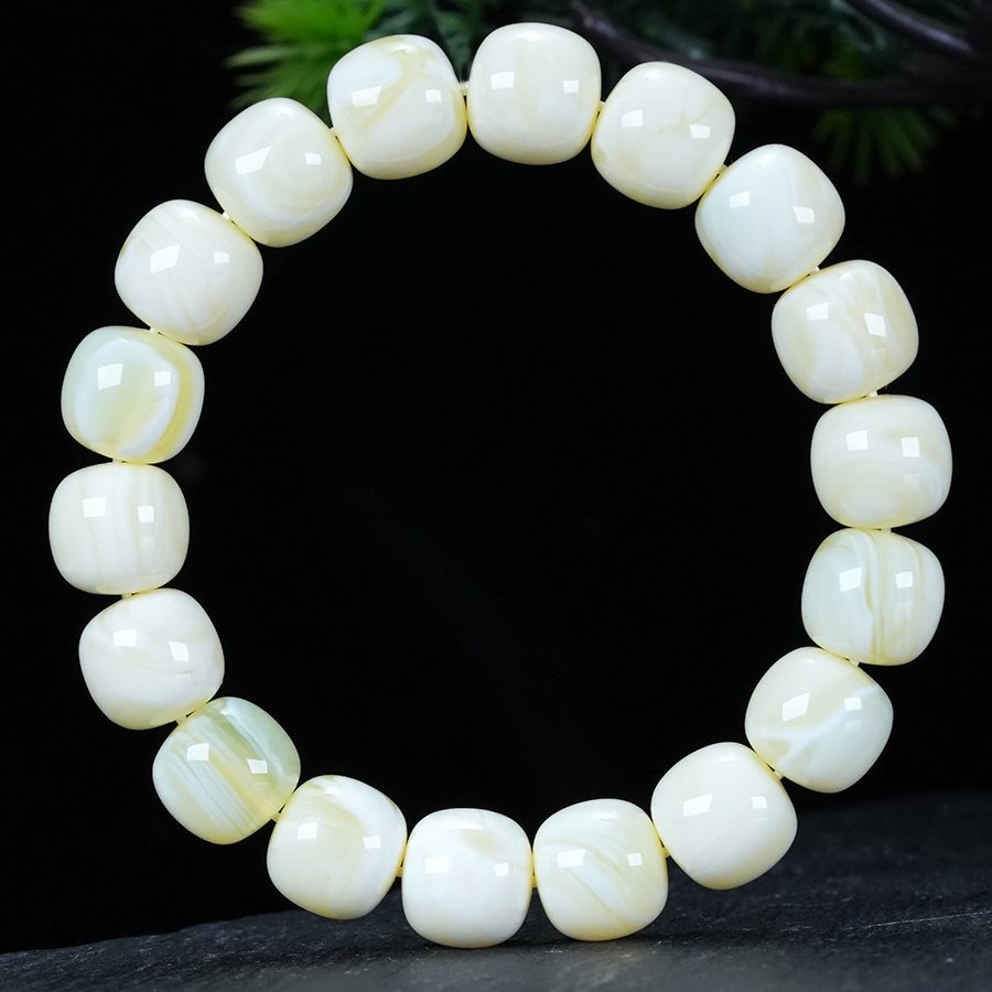 瓷白浓蜡满白同料单圈手串纯天然原矿琥珀蜜蜡虎皮平安扣单珠吊